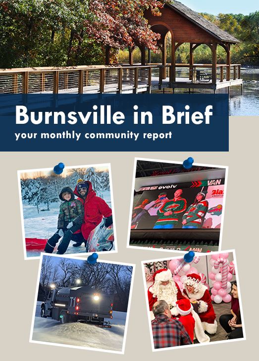 Burnsville in Brief headline with photographs of city staff and community events