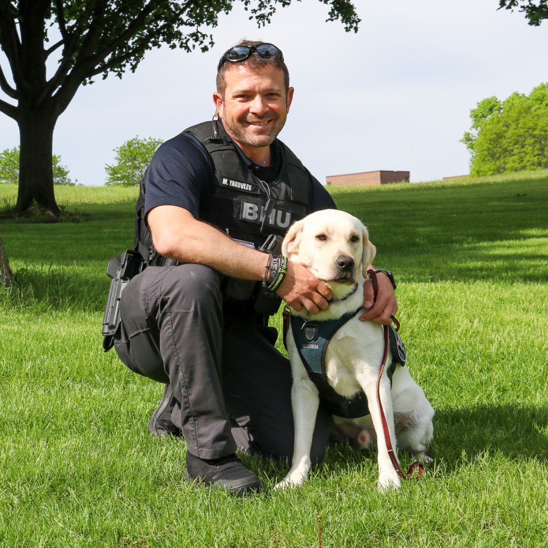 Sergeant Yakovlev and K-9 Duke in a park