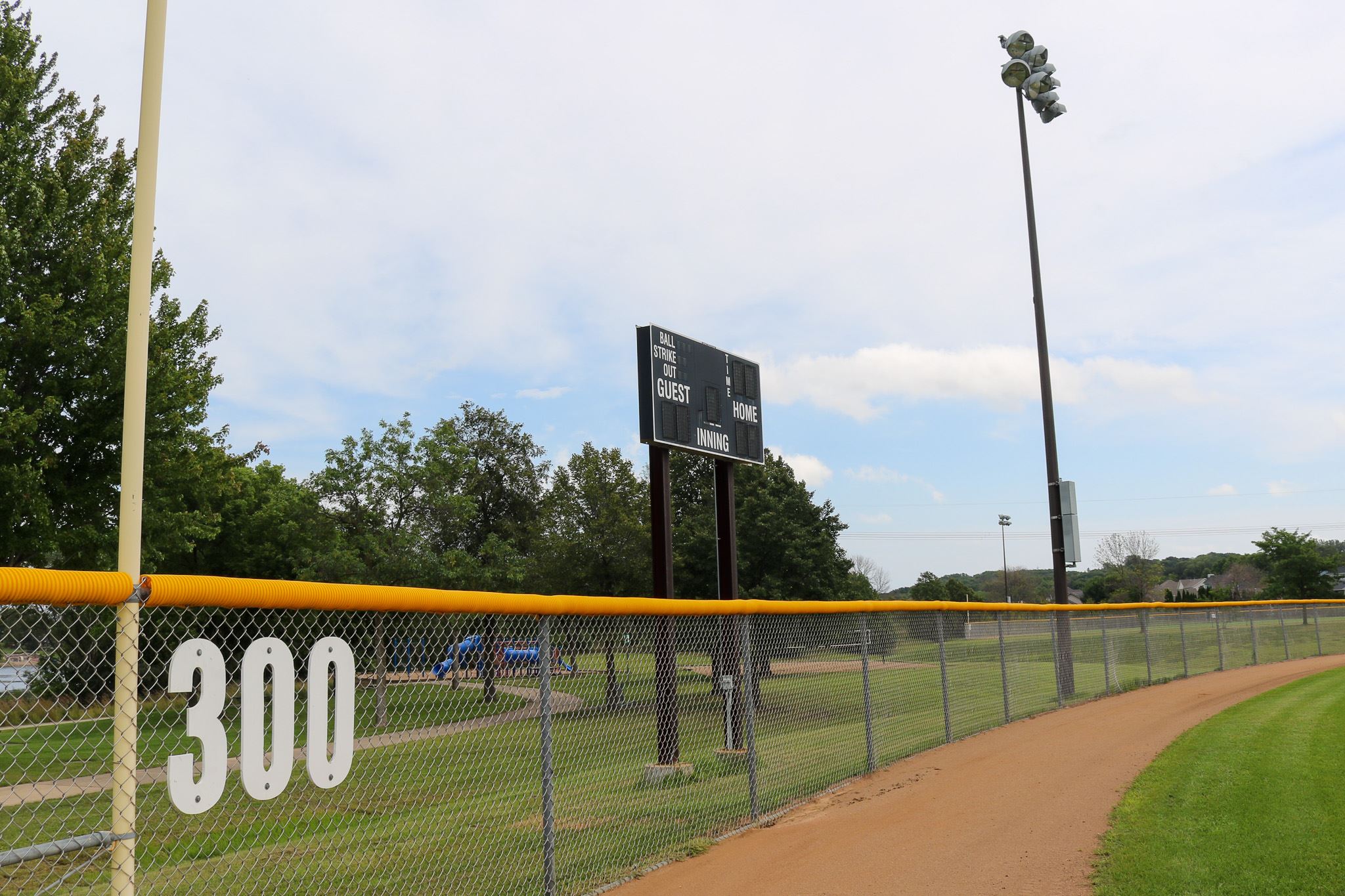 Lac Lavon Park baseball diamond scoreboard