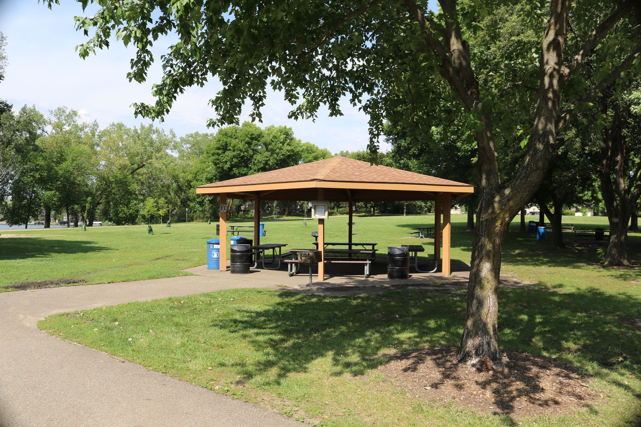 Picnic shelter with tables in a park