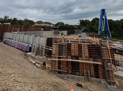 First two sides of foundation poured