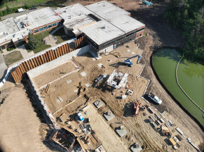 Areal view of construction site